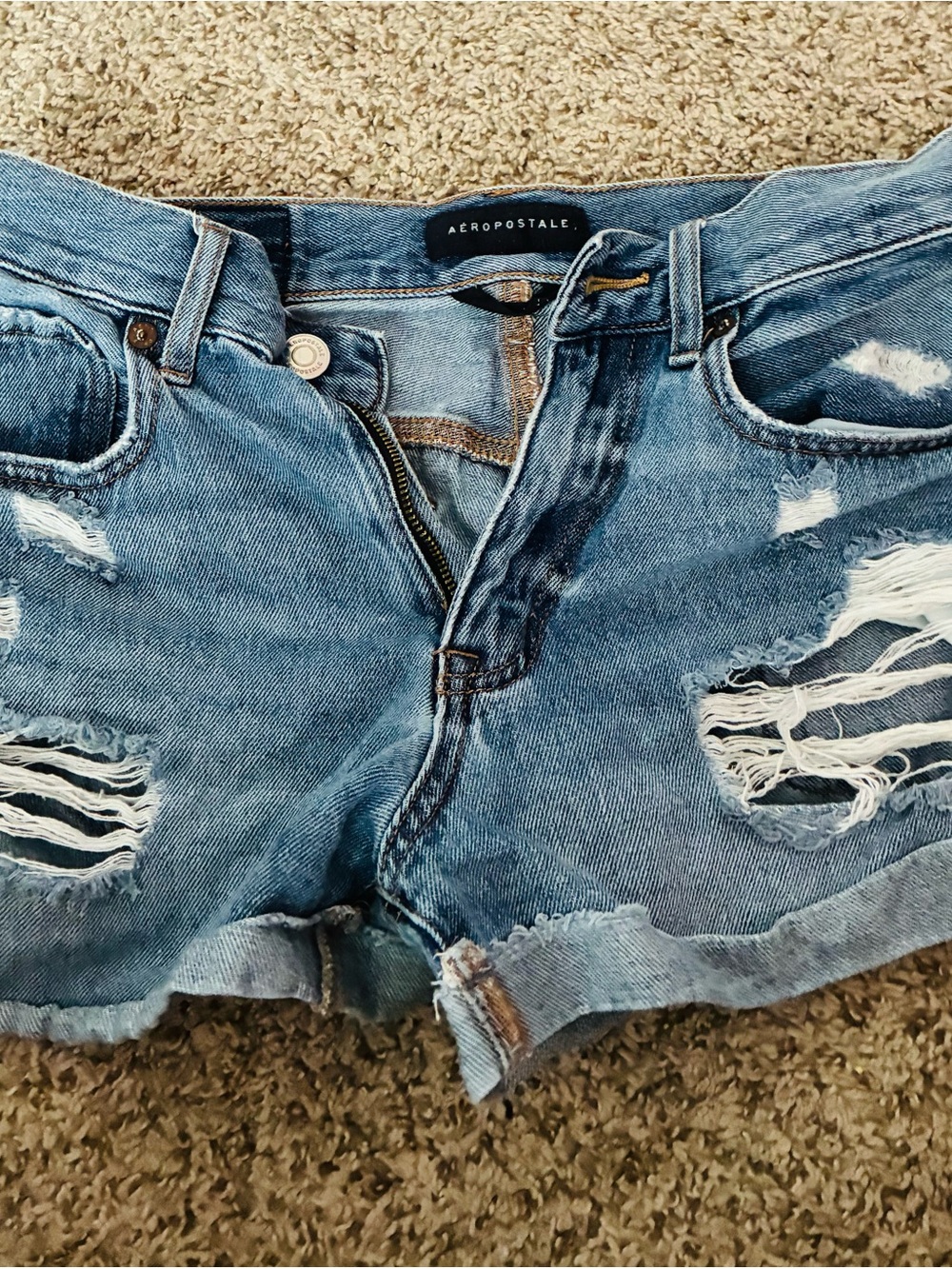 Aeropostale Women's Distressed Light Blue Denim Cutoff Shorts